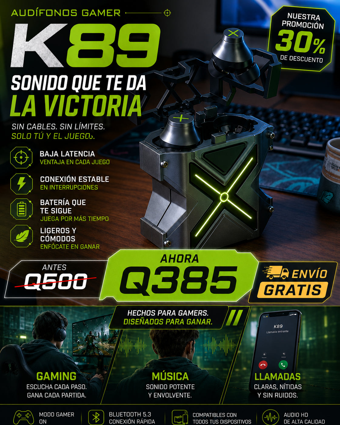 ¡Audífonos gamer K89! 😎